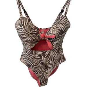NEW Crescent Drive One Piece Swimsuit Women's Size Small Brown Coral Palm Tree